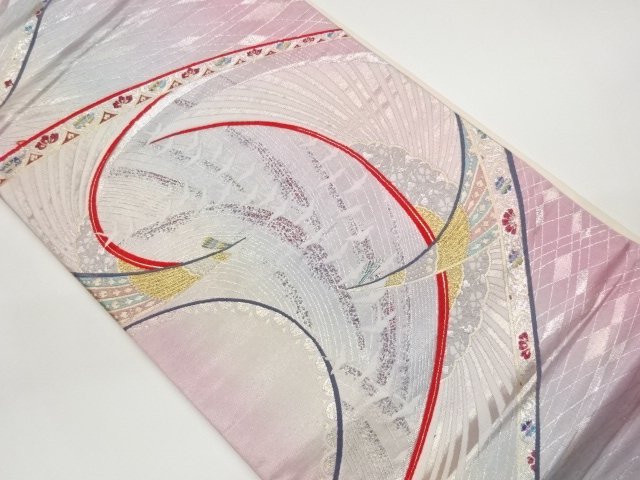 JAPANESE FUKURO OBI / WOVEN ABSTRACT FLOWER & BIRD